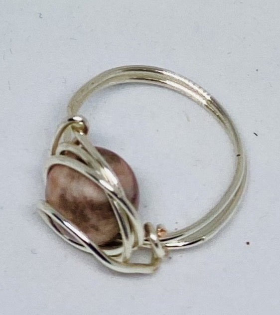 Pink Zebra Jasper Wire Ring ~ 6