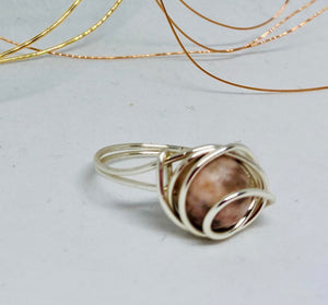 Pink Zebra Jasper Wire Ring ~ 6