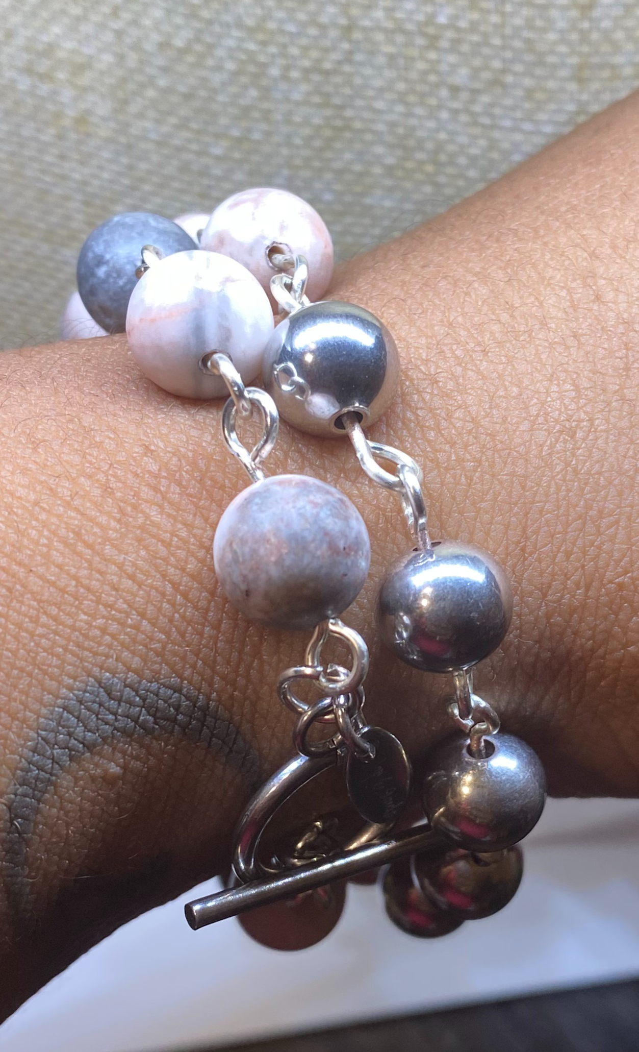 Pink Zebra Jasper & Stainless Steel Wrap Bracelet