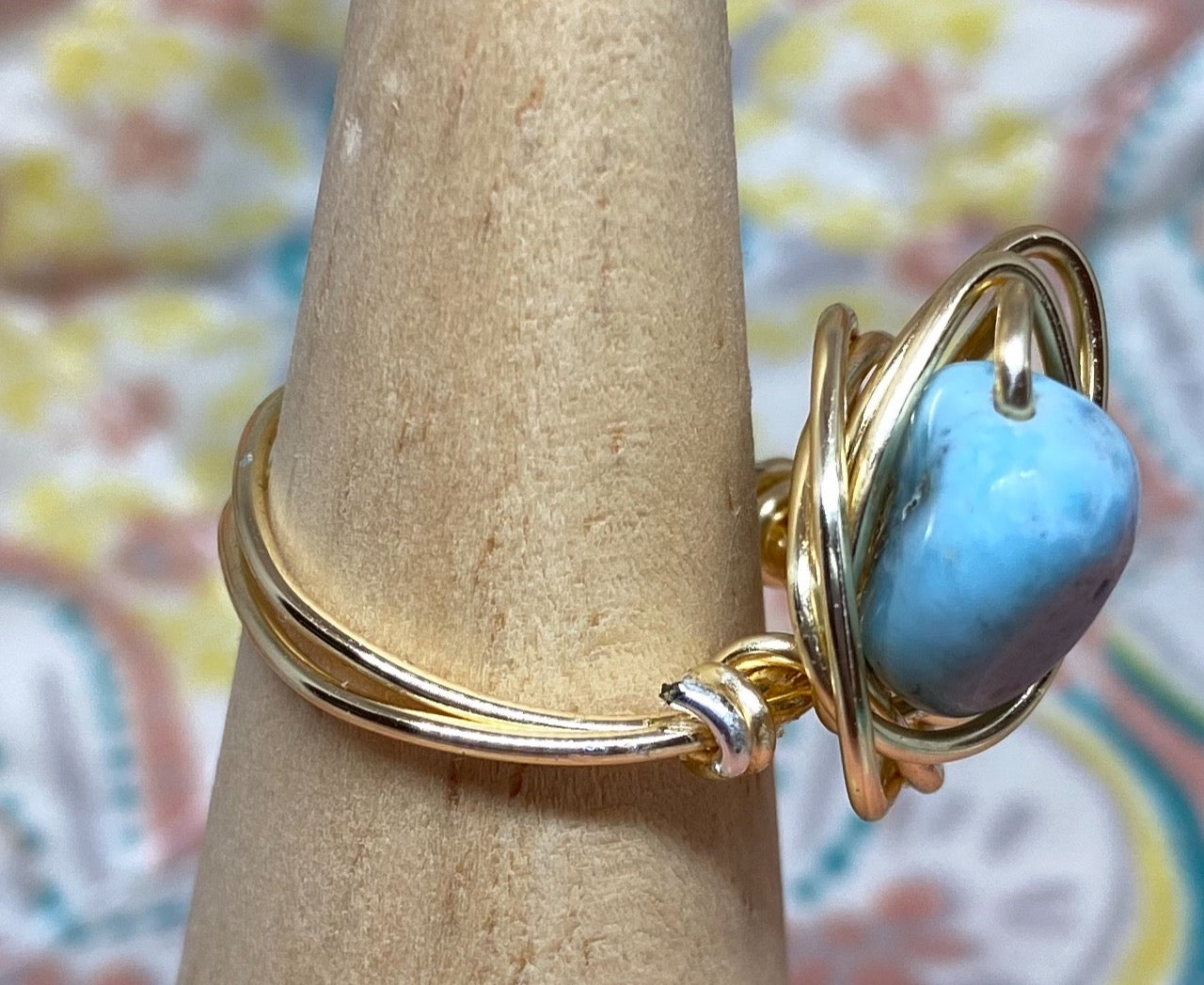 Iridescent Turquoise Gold Wired Ring ~ 6