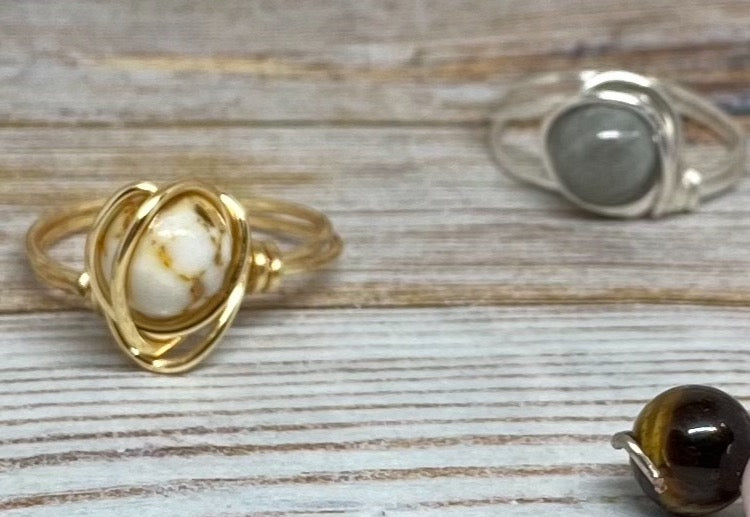 Choose Your Stone: Single Bead Wire Ring - Gold